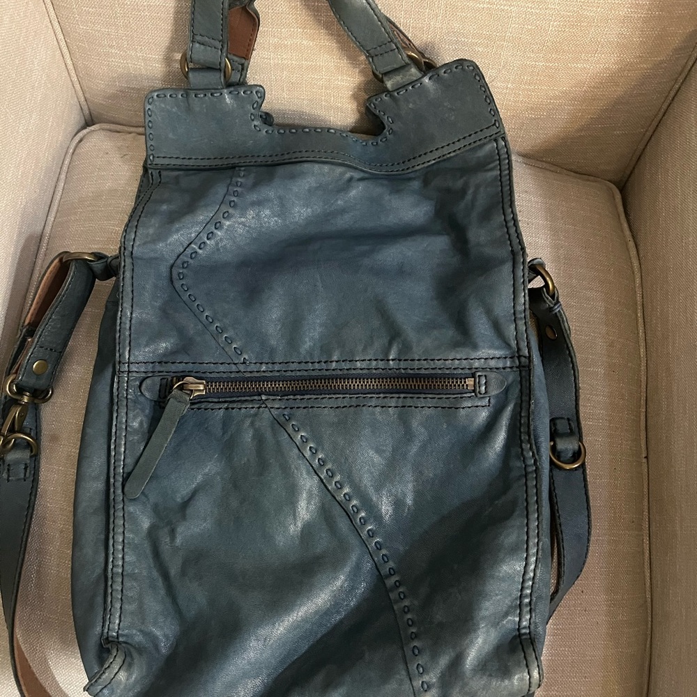 Lucky Brand Leather Convertible Messenger Fold Over Crossbody Bag